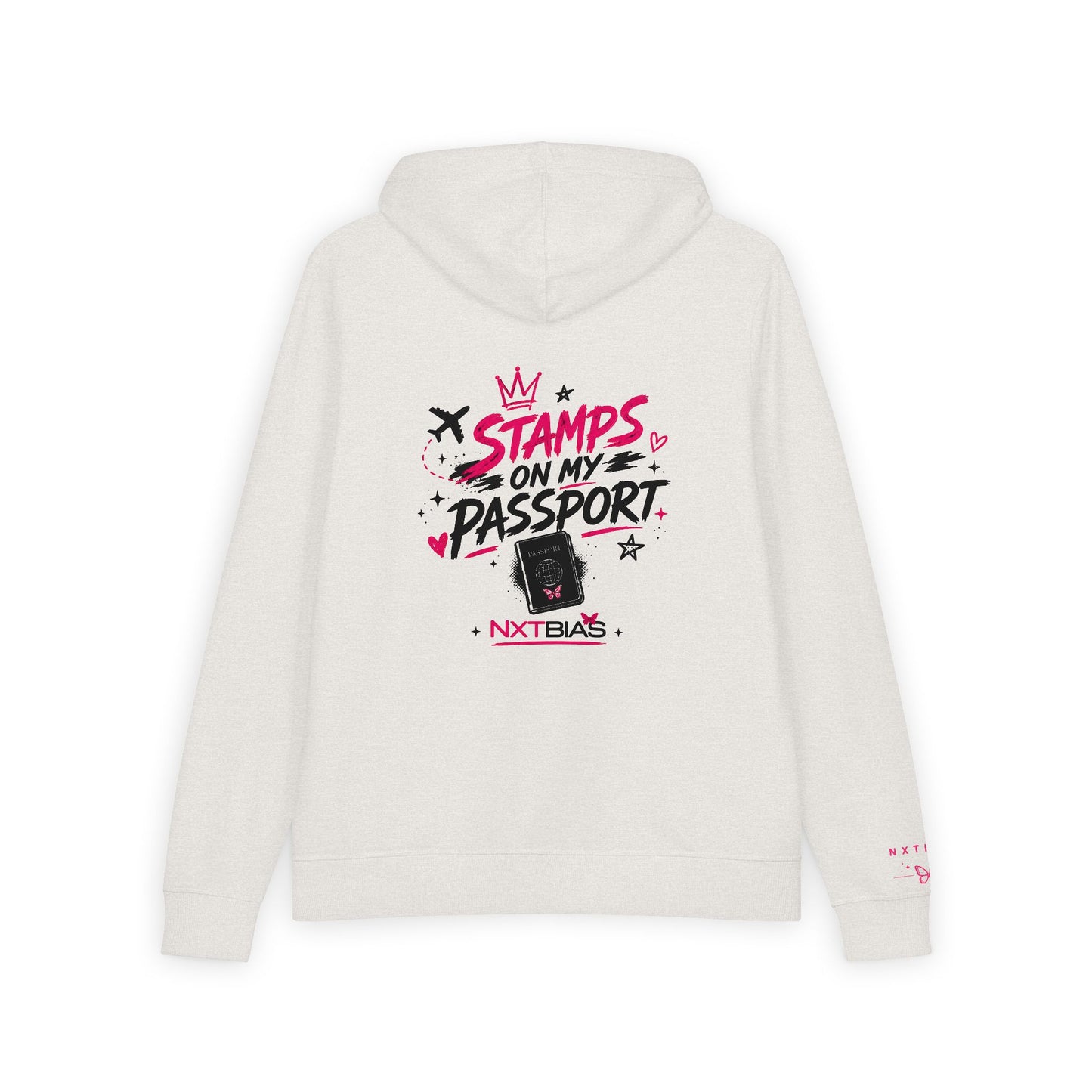 Stamps on My Passport Zip-Up Hoodie | Travel Hoodie | Airport Outfit | Vacation Graphic Hoodie | Unisex Travel Sweatshirt | NXTBIAS