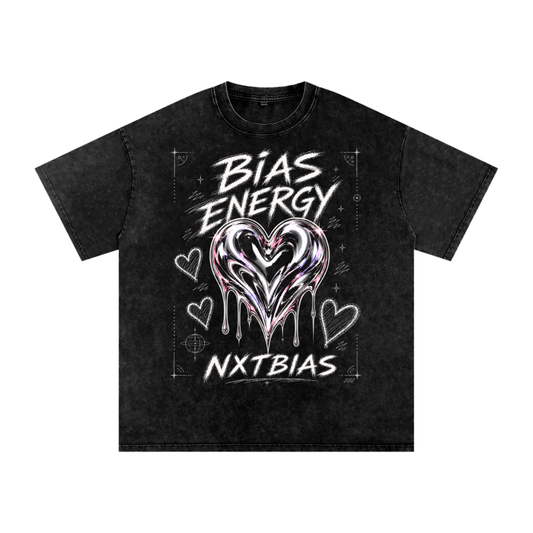 Bias Energy Oversized Graphic T-Shirt | Vintage Streetwear Washed Black Tee | NXTBIAS