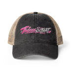 Black Thissss & THAT washed trucker hat with pink graphic
