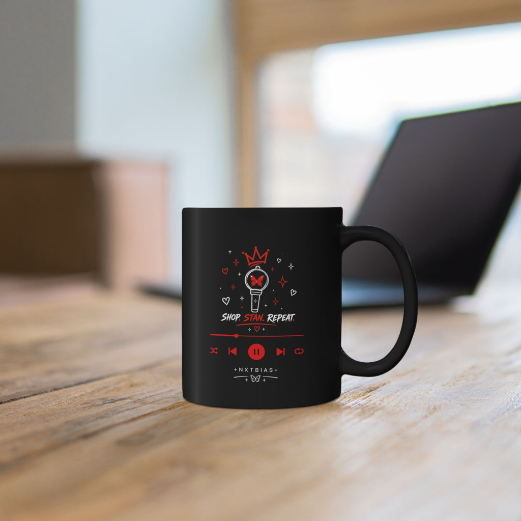 Shop. Stan. Repeat. Black Ceramic Mug