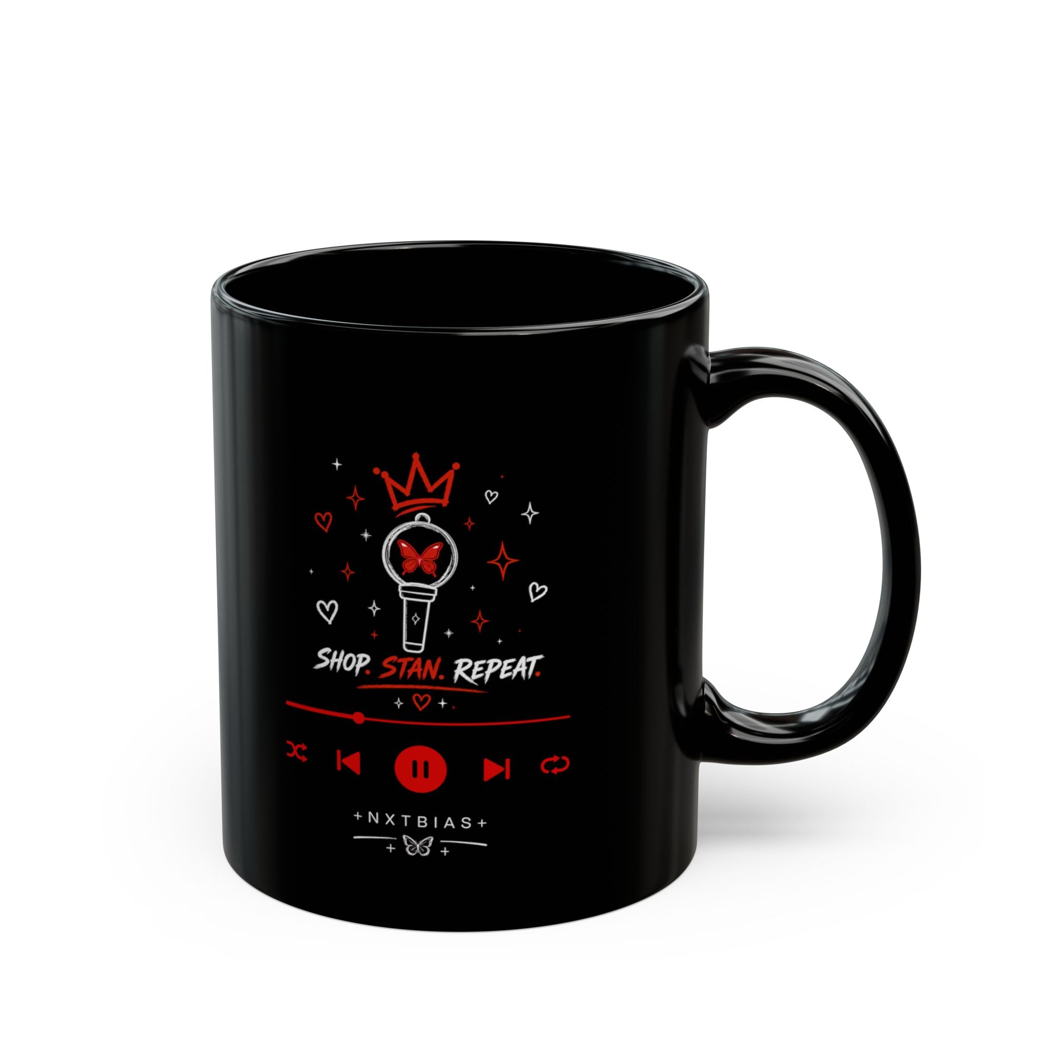Shop. Stan. Repeat. Black Ceramic Mug