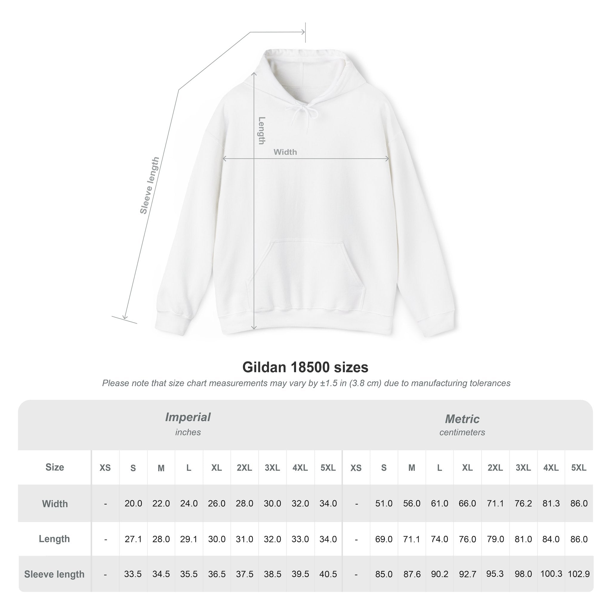 Size chart for the Bias Energy K-pop-inspired graphic hoodie with garment measurements
