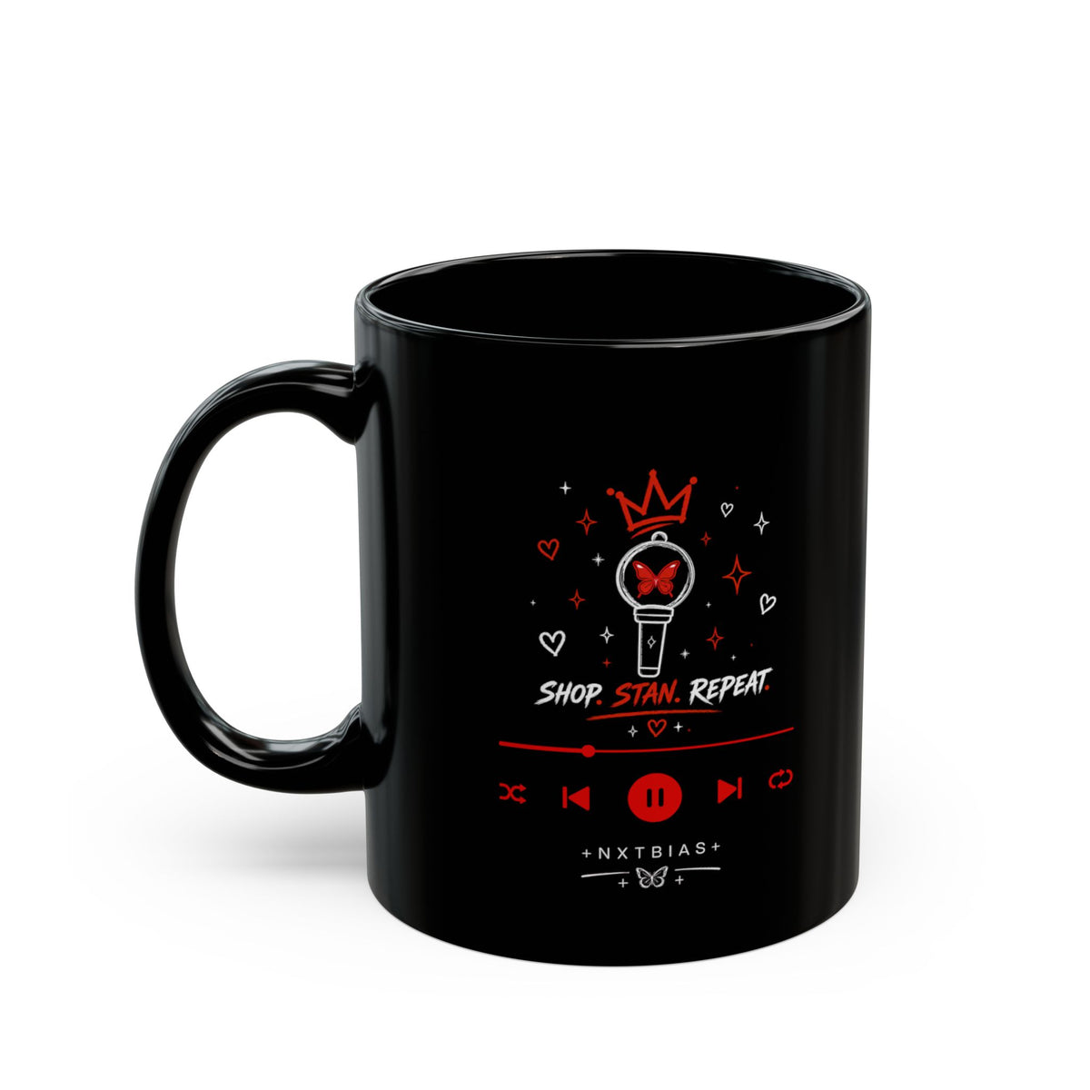Shop. Stan. Repeat. Black Ceramic Mug