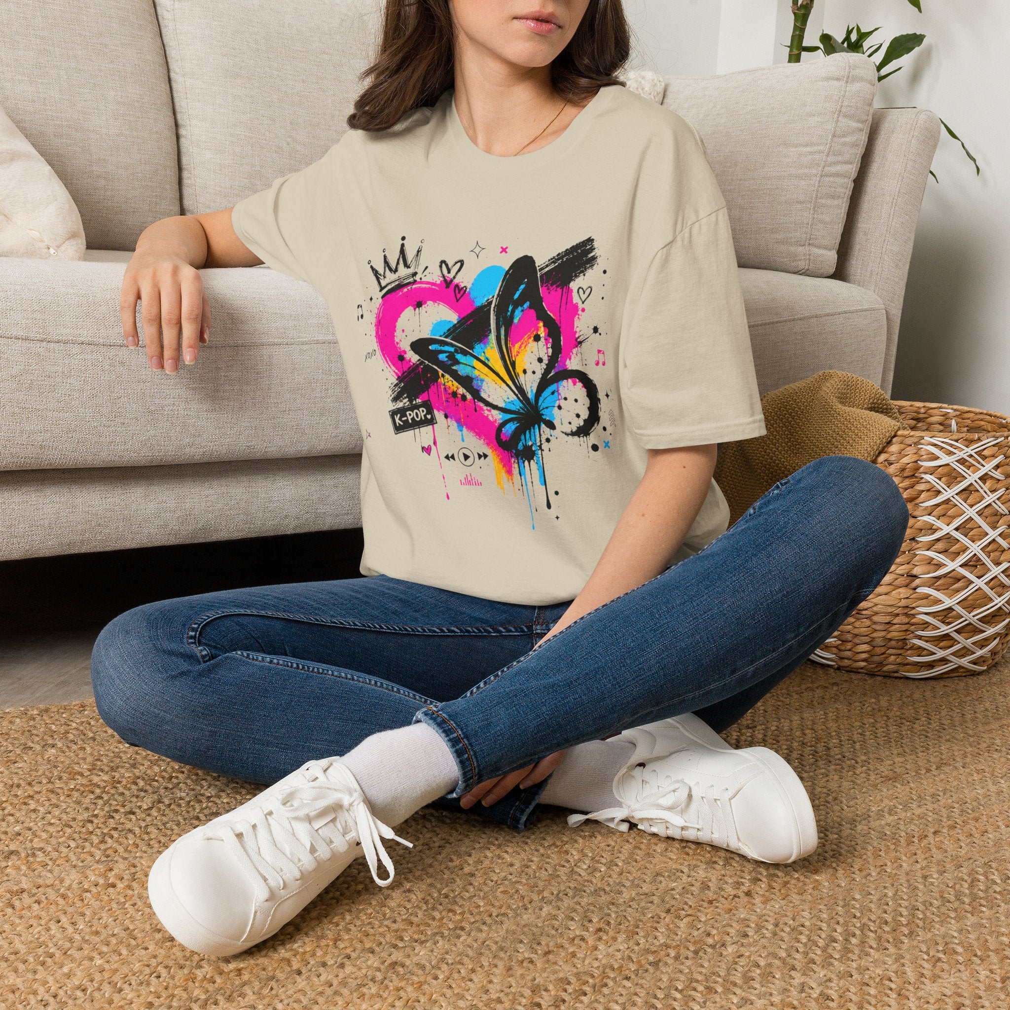Graffiti Heart Crown Butterfly T-Shirt | Street Art K-Pop Inspired
