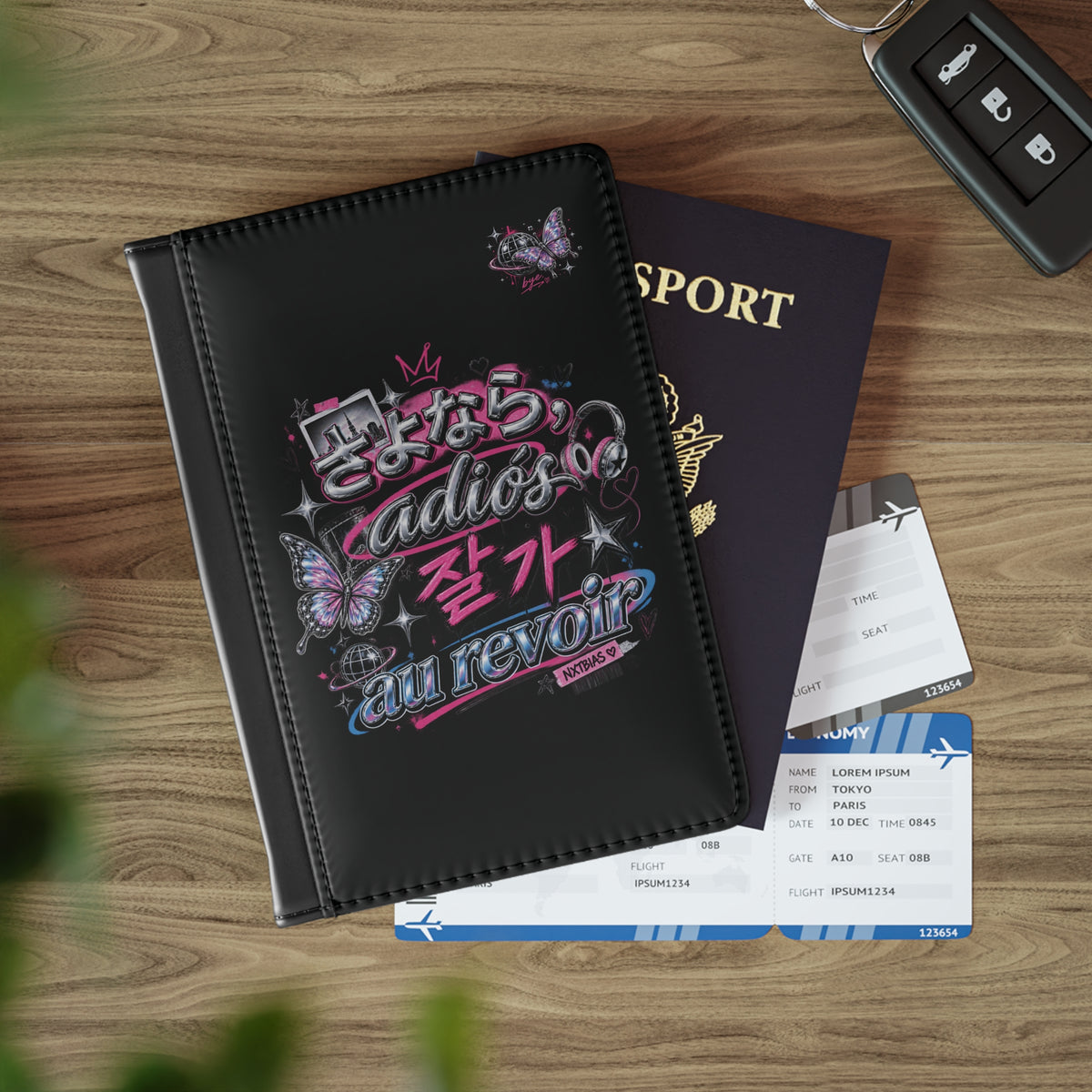NXTBIAS Global Goodbye passport cover with passport and travel documents