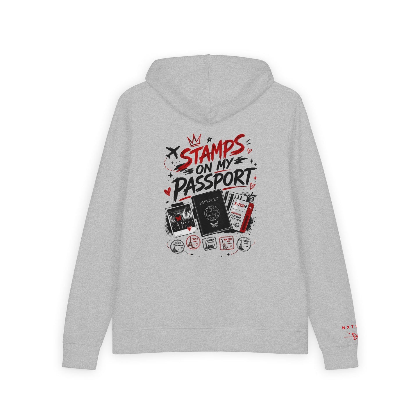 Stamps on My Passport Zip-Up Hoodie | Travel Hoodie | Airport Outfit | Vacation Graphic Hoodie | Unisex Travel Sweatshirt | NXTBIAS