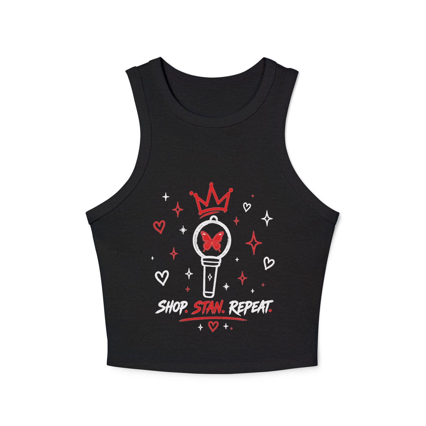 Shop. Stan. Repeat. Cropped Racer Tank | Women's Graphic Crop Top | Concert Outfit | Fan Style Tank | Trendy Summer Top | NXTBIAS