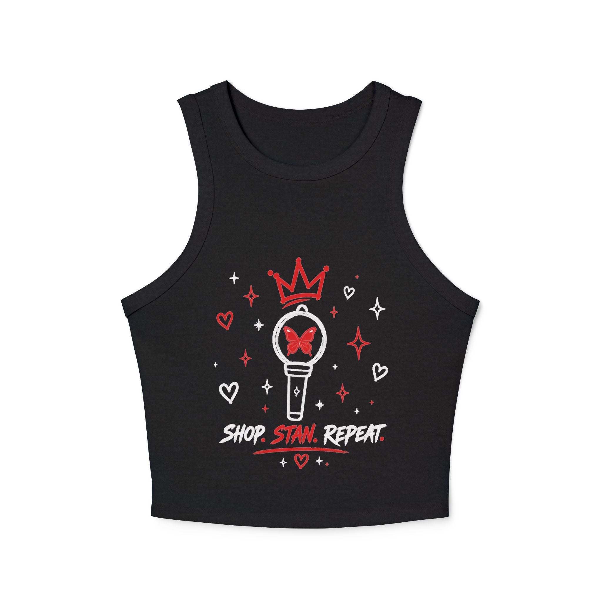 Shop. Stan. Repeat. Cropped Racer Tank | Women's Graphic Crop Top | Concert Outfit | Fan Style Tank | Trendy Summer Top | NXTBIAS