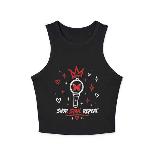 Shop. Stan. Repeat. Cropped Racer Tank | Women's Graphic Crop Top | Concert Outfit | Fan Style Tank | Trendy Summer Top | NXTBIAS