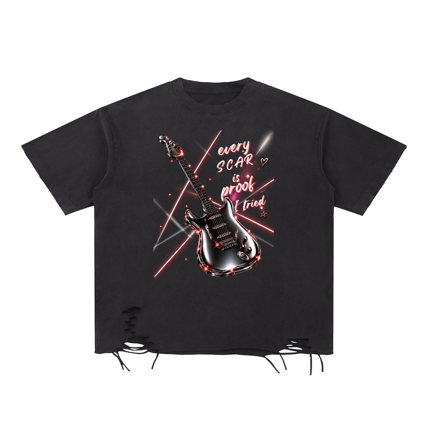 Every Scar Is Proof I Tried | Vintage Chrome Guitar Graphic Tee | Oversized Streetwear Music Shirt | NXTBIAS