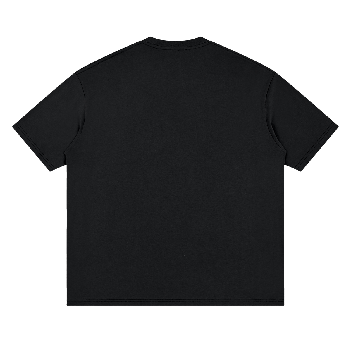 Back view of black oversized drop shoulder graphic tee