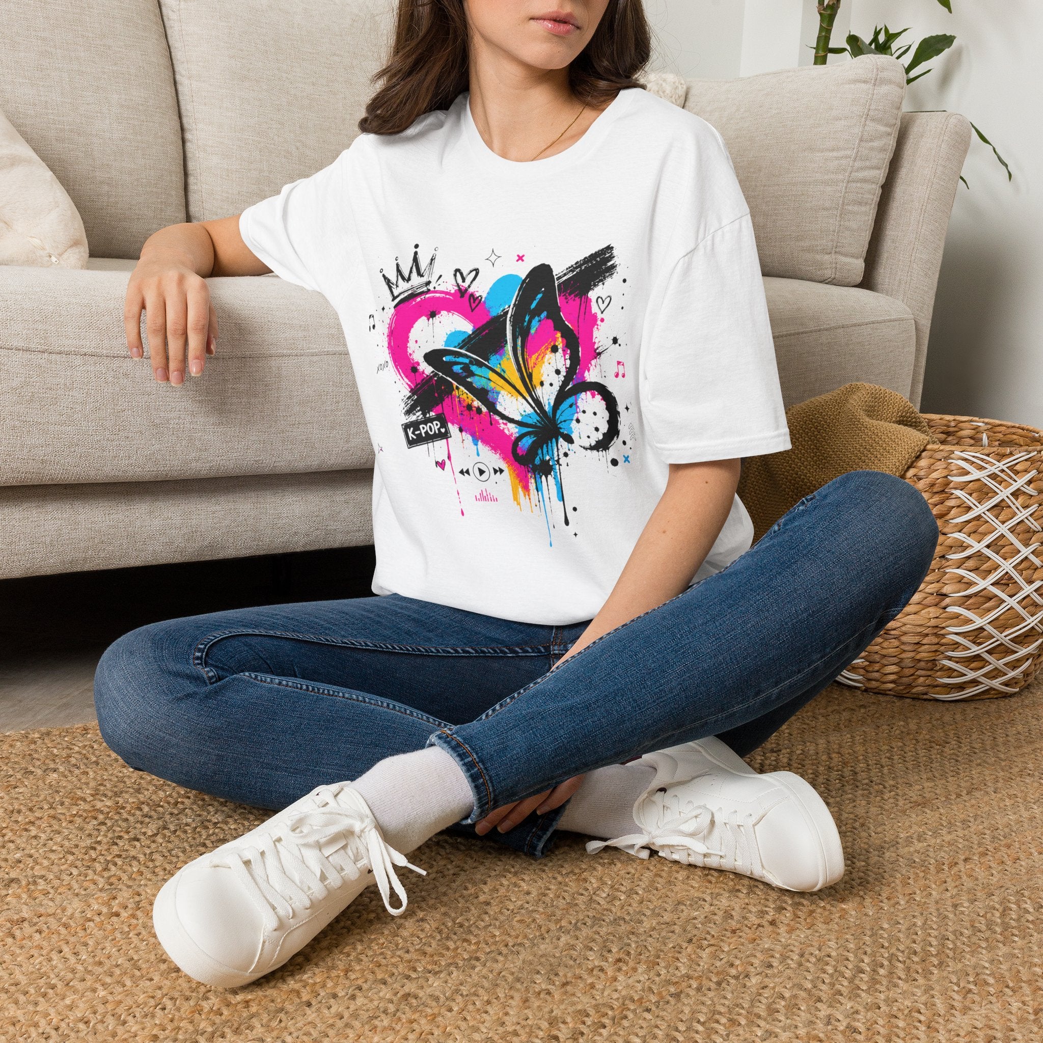 Graffiti Heart Crown Butterfly T-Shirt | Street Art K-Pop Inspired