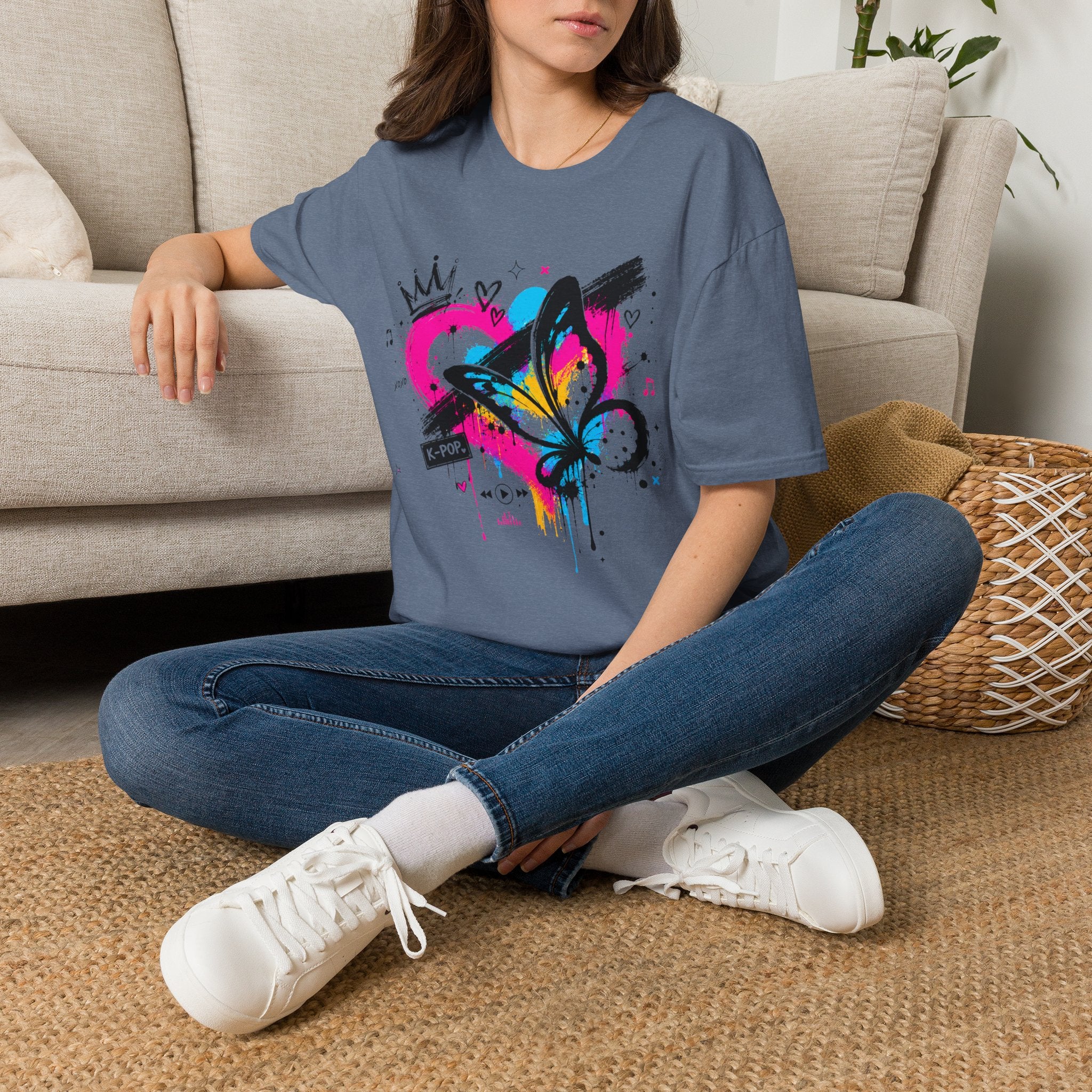 Graffiti Heart Crown Butterfly T-Shirt | Street Art K-Pop Inspired