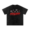 Hooligan black snow-washed oversized graphic tee front view