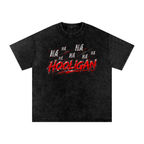 Hooligan black snow-washed oversized graphic tee front view
