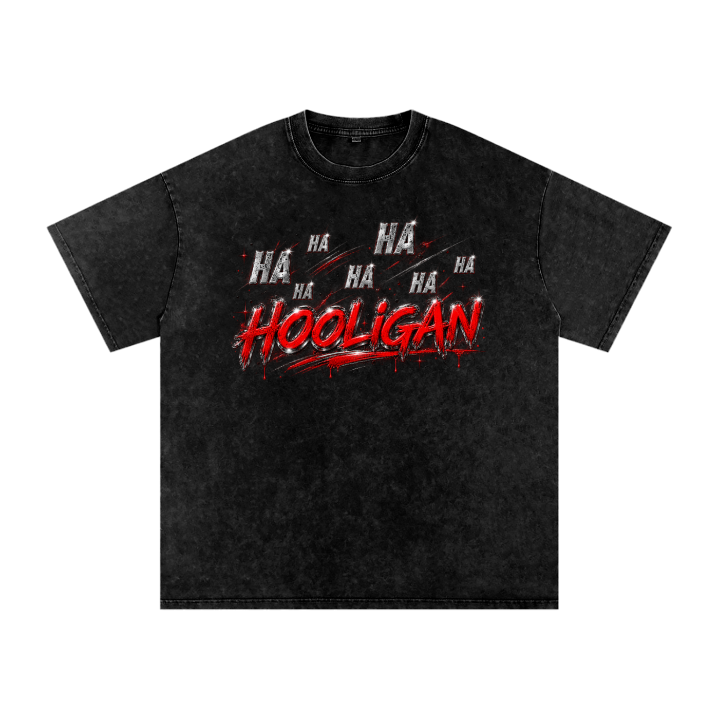 Hooligan black snow-washed oversized graphic tee front view