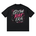 Black Gym Rat Era oversized graphic tee with pink and chrome Y2K design