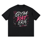 Black Gym Rat Era oversized graphic tee with pink and chrome Y2K design