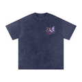 Front of Global Goodbye oversized tee with globe and butterfly chest graphic