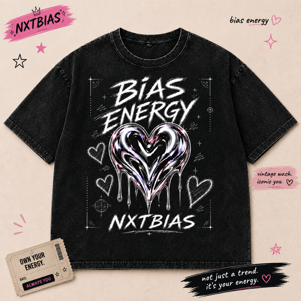 Bias Energy | Oversized Chrome Heart Graphic Tee