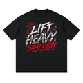 Black Lift Heavy Stay Petty oversized graphic tee with chrome white and red grunge typography