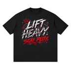 Black Lift Heavy Stay Petty oversized graphic tee with chrome white and red grunge typography
