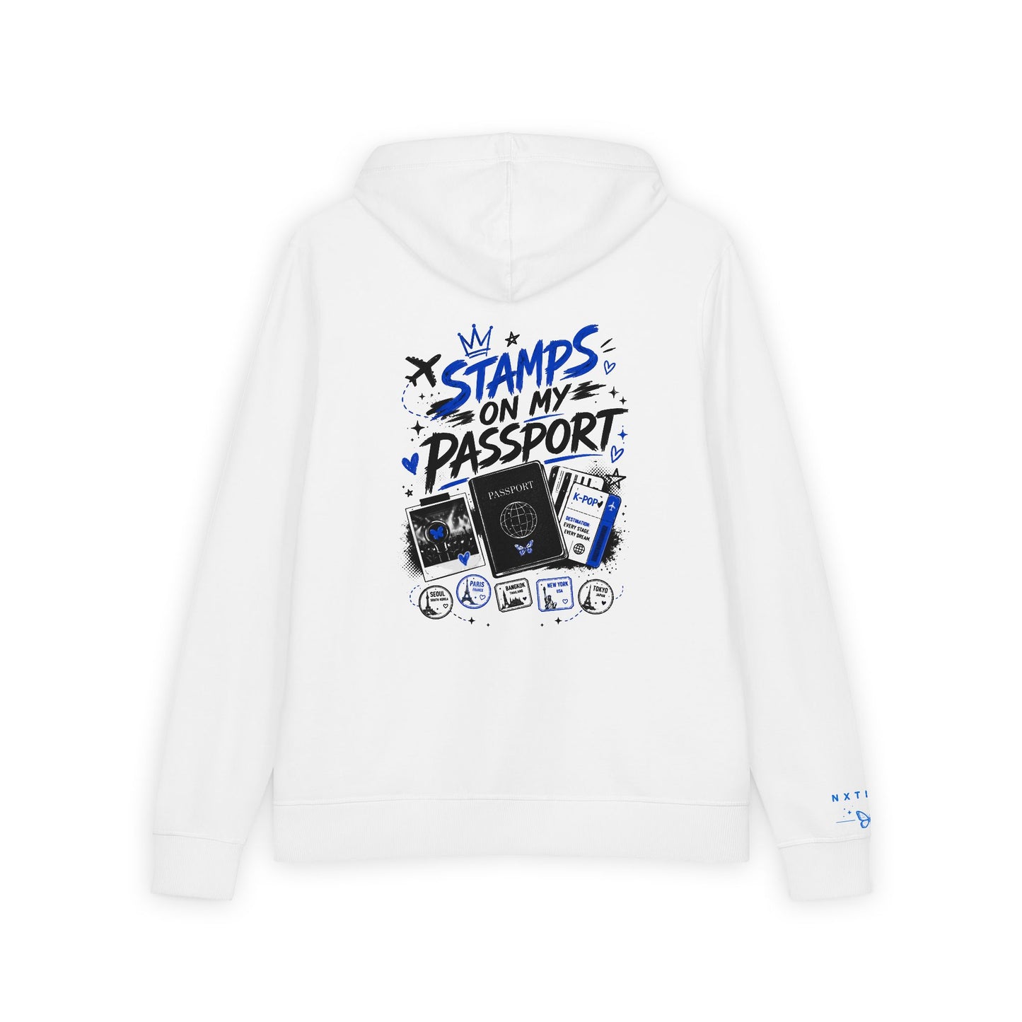 Stamps on My Passport Zip-Up Hoodie | Travel Hoodie | Airport Outfit | Vacation Graphic Hoodie | Unisex Travel Sweatshirt | NXTBIAS