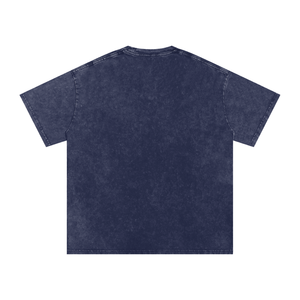 Back view of royal blue snow-washed oversized cotton tee