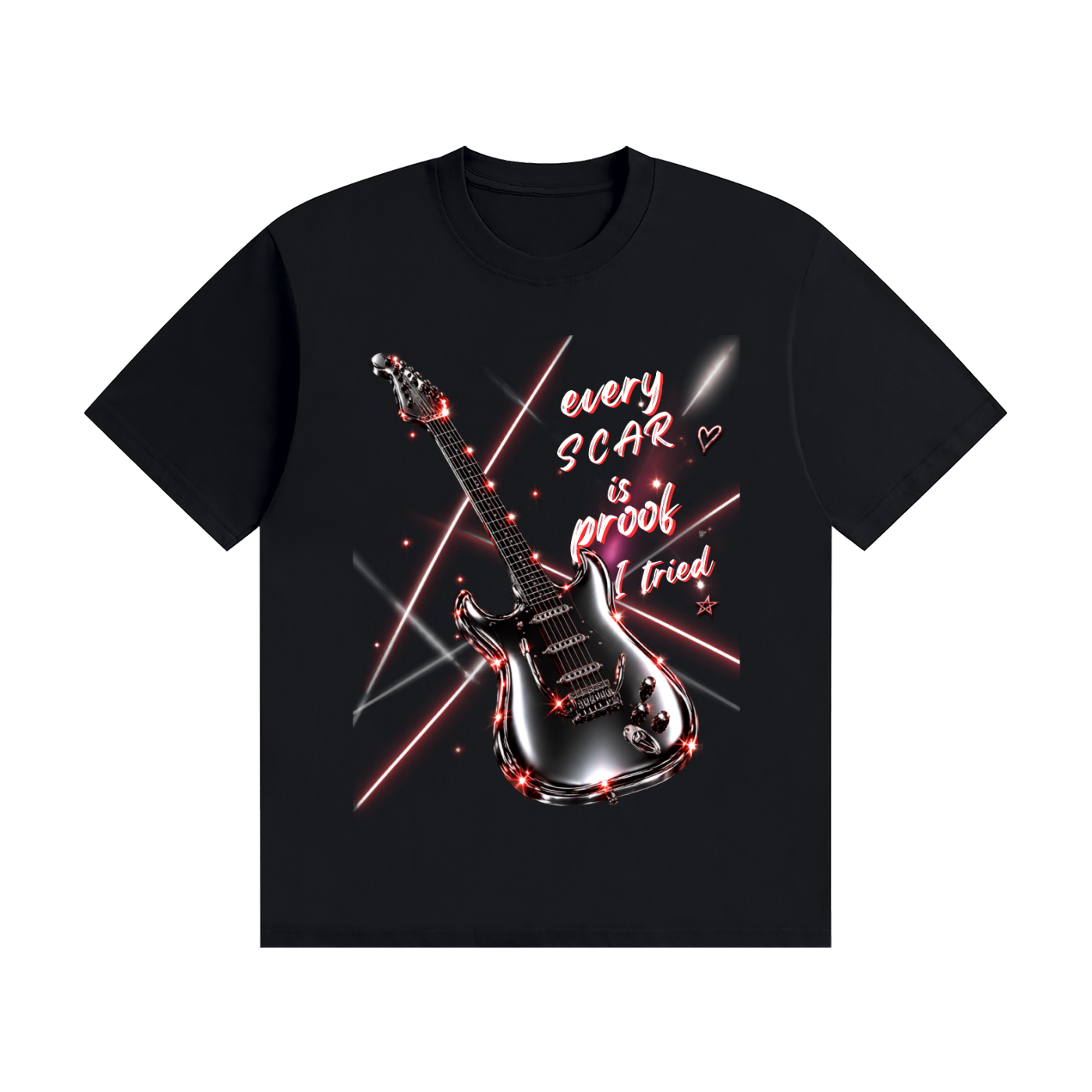 Every Scar Is Proof I Tried Vintage Guitar Graphic Tee | Rock Music Streetwear Shirt | Y2K Oversized Unisex T-Shirt