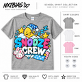 Snooze Crew pajama day spirit week T-shirt for kids and adults in gray, white and pink by NXTBIAS