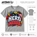 Hero Mode superhero day spirit week T-shirt for kids and adults in gray and white by NXTBIAS