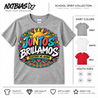 Juntos Brillamos Together We Shine Hispanic Heritage T-shirt for kids and adults in gray, white and red by NXTBIAS