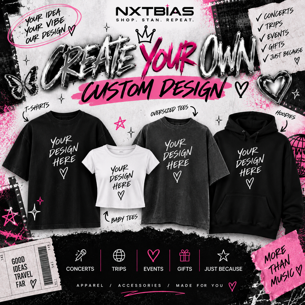NXTBIAS create your own custom apparel featuring T-shirts, baby tees, oversized tees and hoodies for concerts, trips, events and gifts