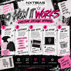 How NXTBIAS custom apparel works from choosing your clothing and design vibe to uploading inspiration, approving a proof and production
