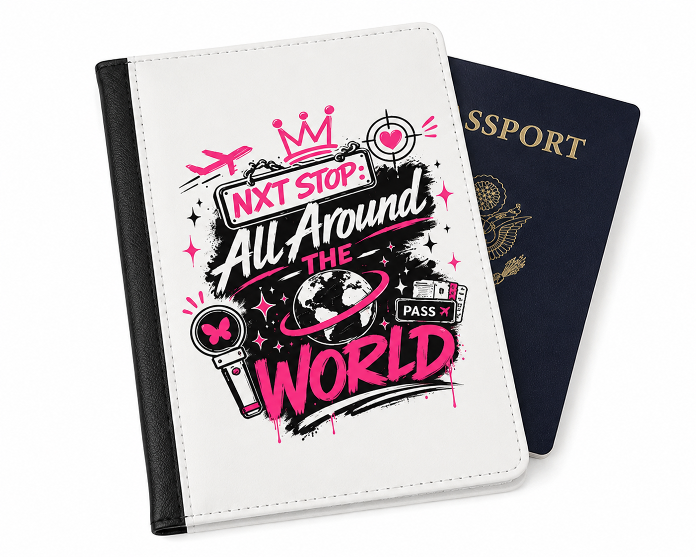 All Around the World passport cover with passport and travel documents