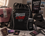 Thissss & THAT Argentina drawstring bag styled with Buenos Aires concert travel accessories