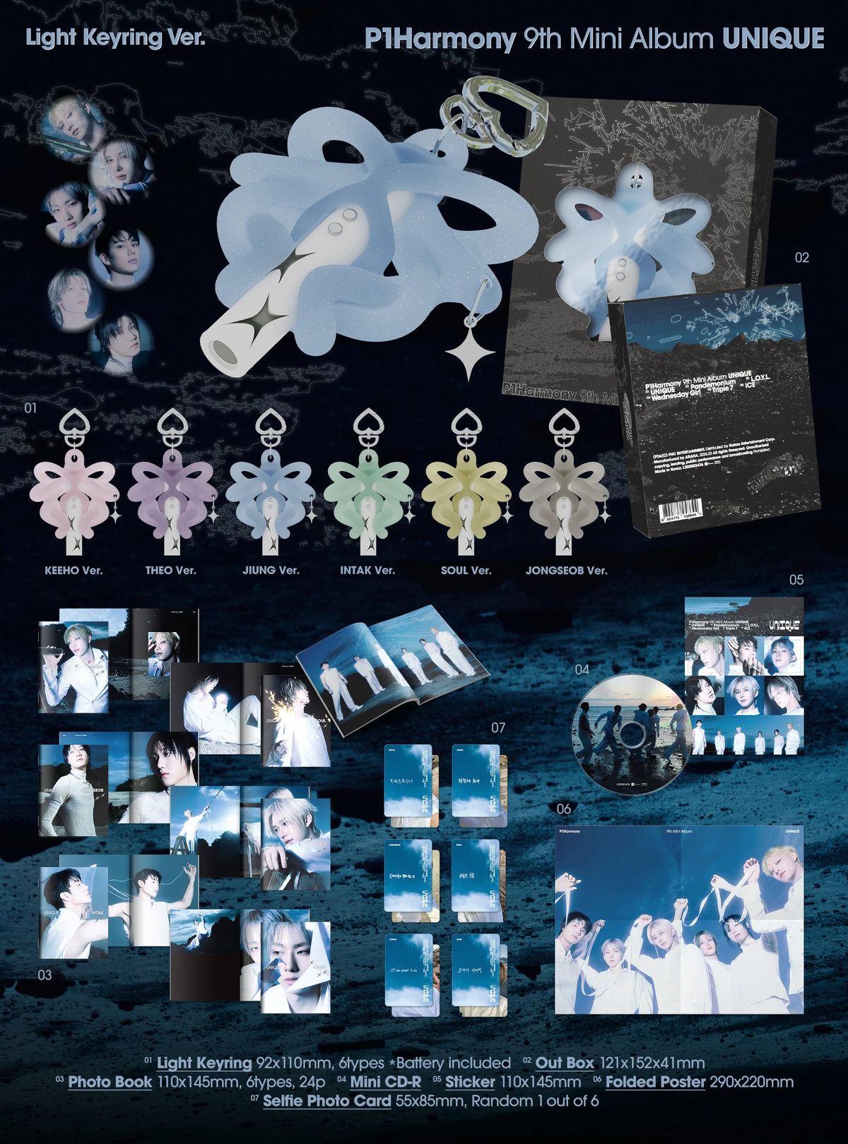 P1Harmony UNIQUE Light Keyring Version inclusions and member keyrings