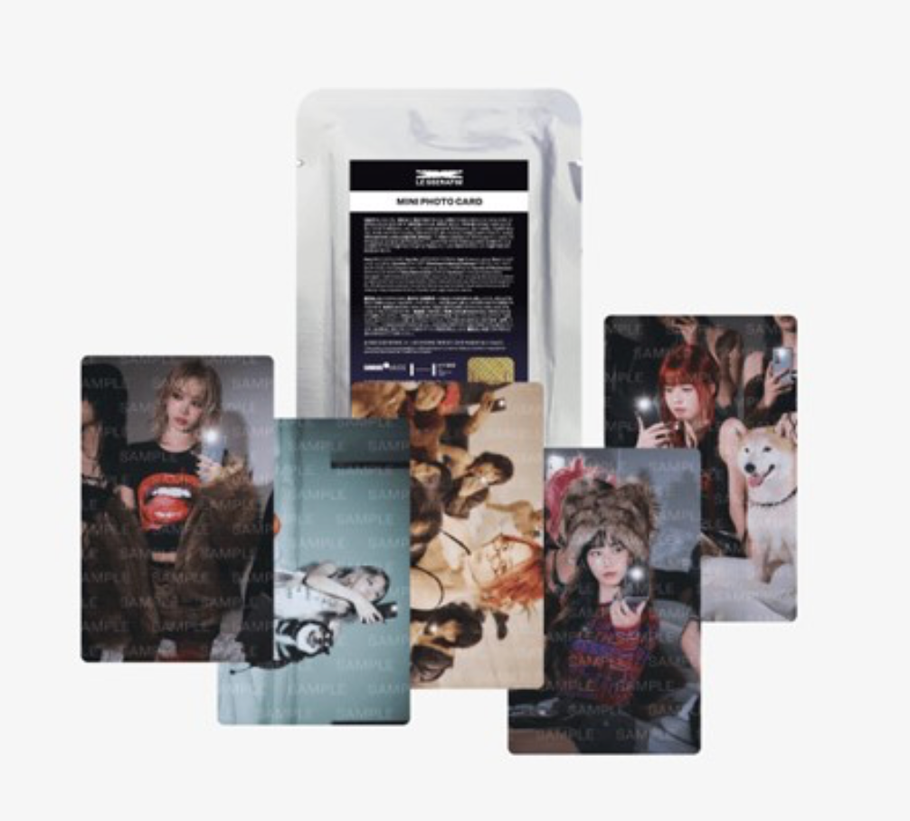 LE SSERAFIM CRAZY official mini photocard pack with sealed packaging and five collectible member photocards.