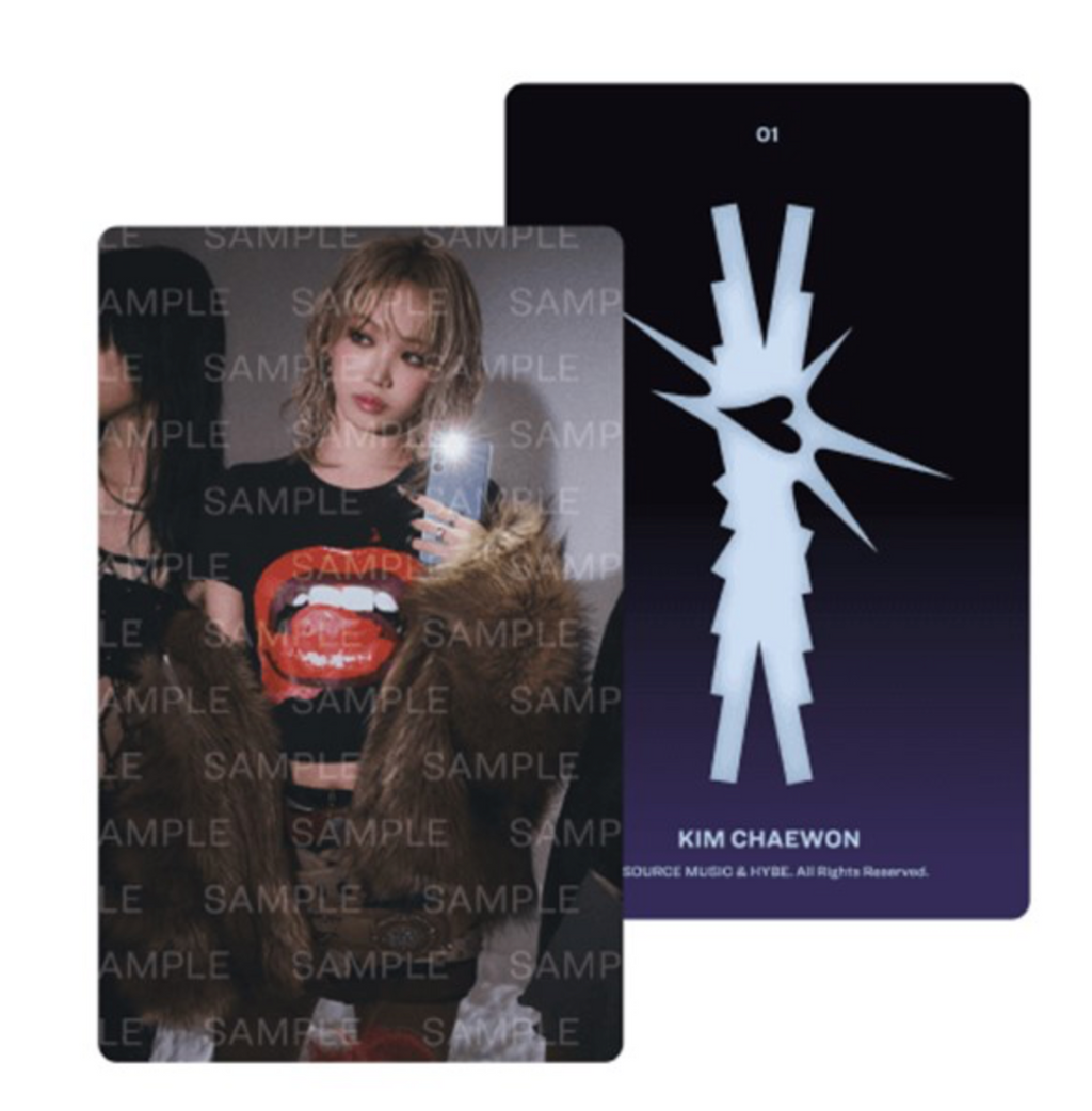 LE SSERAFIM CRAZY mini photocard featuring a member portrait and official card back design.