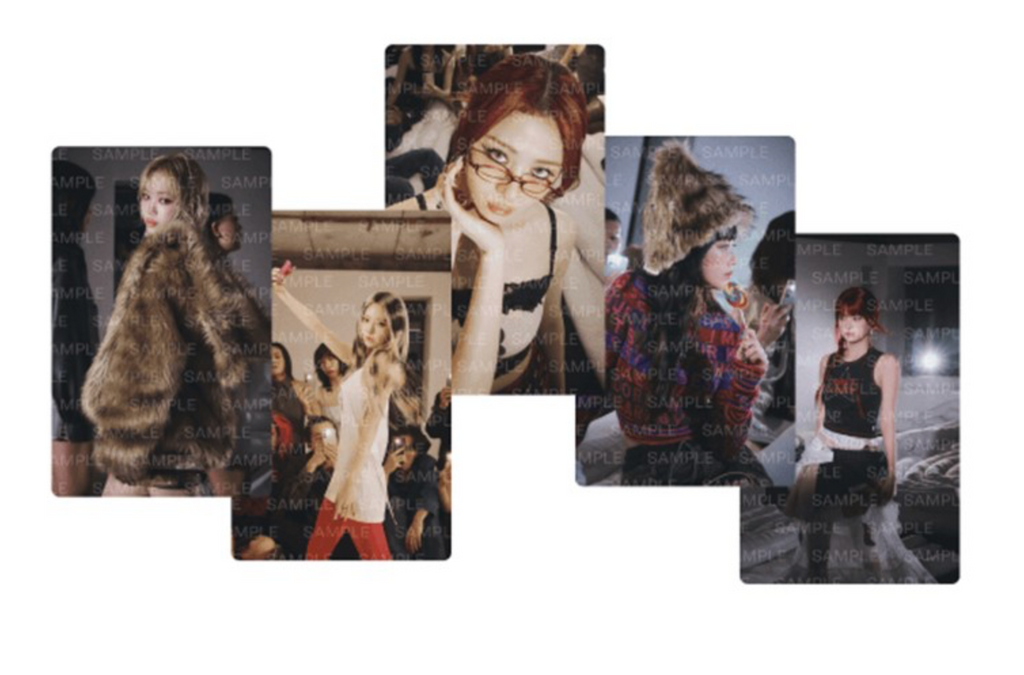 LE SSERAFIM CRAZY mini photocards displayed with different member portraits and collectible designs.