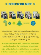 TXT Little Wishes 2021 Holiday Collection sticker set promotional image showing member photo stickers and holiday designs.