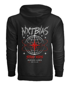 Black Buenos Aires Concert Zip Hoodie with large red and silver NXTBIAS back graphic