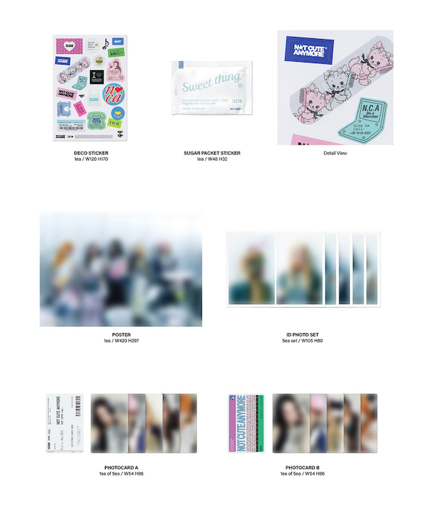 ILLIT NOT CUTE ANYMORE album components including printed inserts and collectible merchandise.