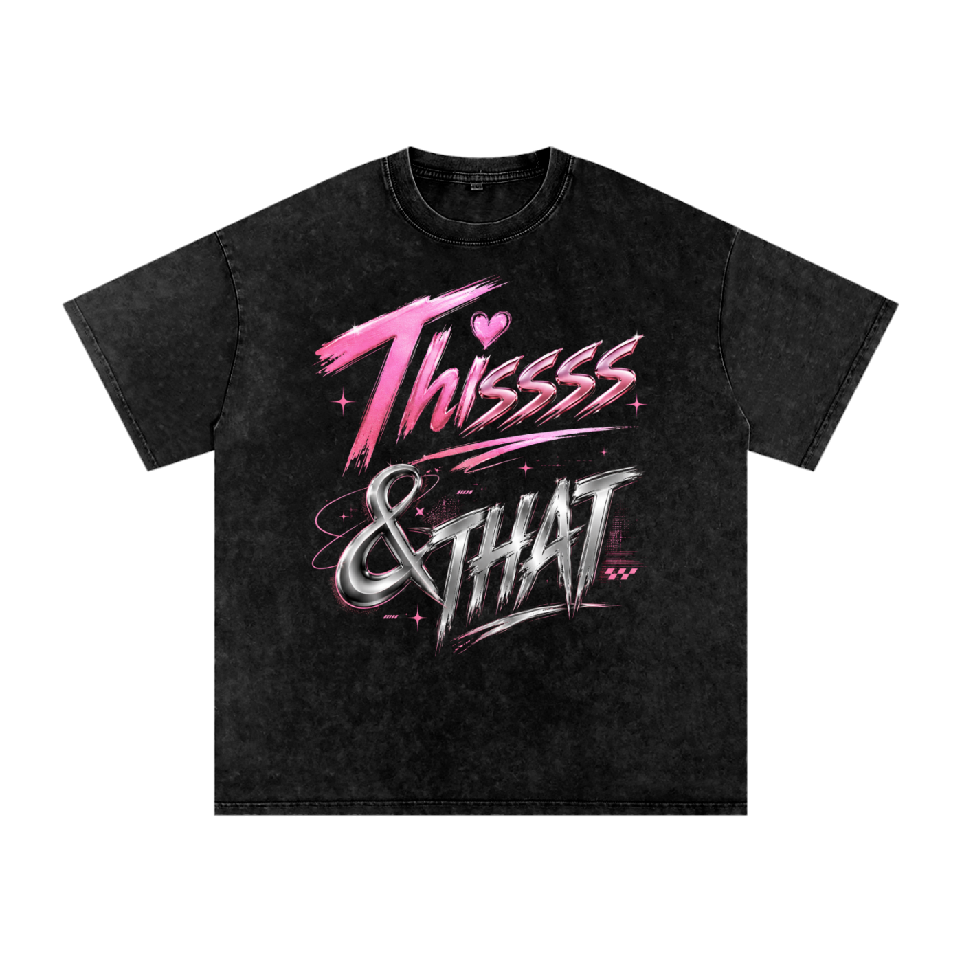 Thissss & THAT black snow-washed oversized graphic tee front view