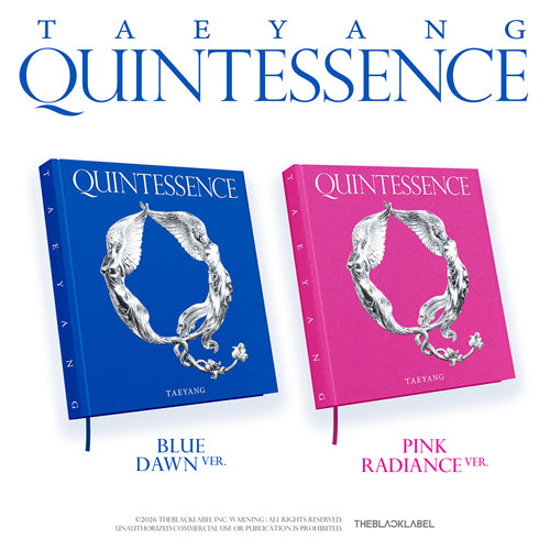 TAEYANG BIGBANG QUINTESSENCE official album showing Blue Dawn and Pink Radiance versions, supplied at random.
