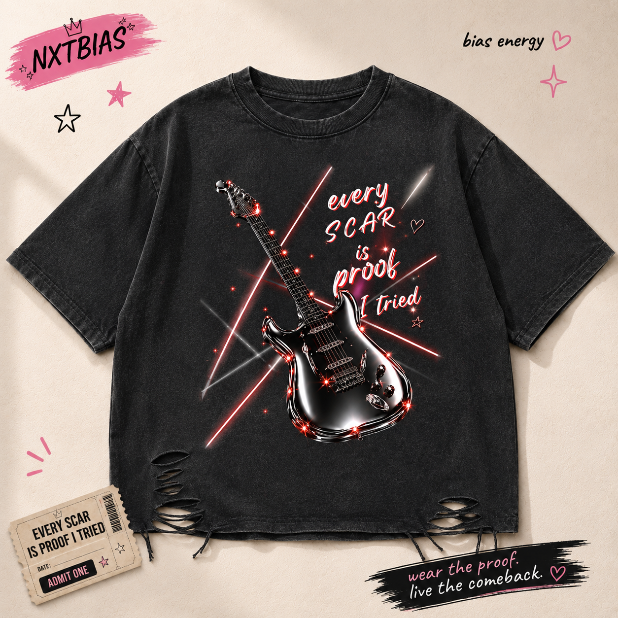 Every Scar Is Proof I Tried | Chrome Guitar Graphic Tee