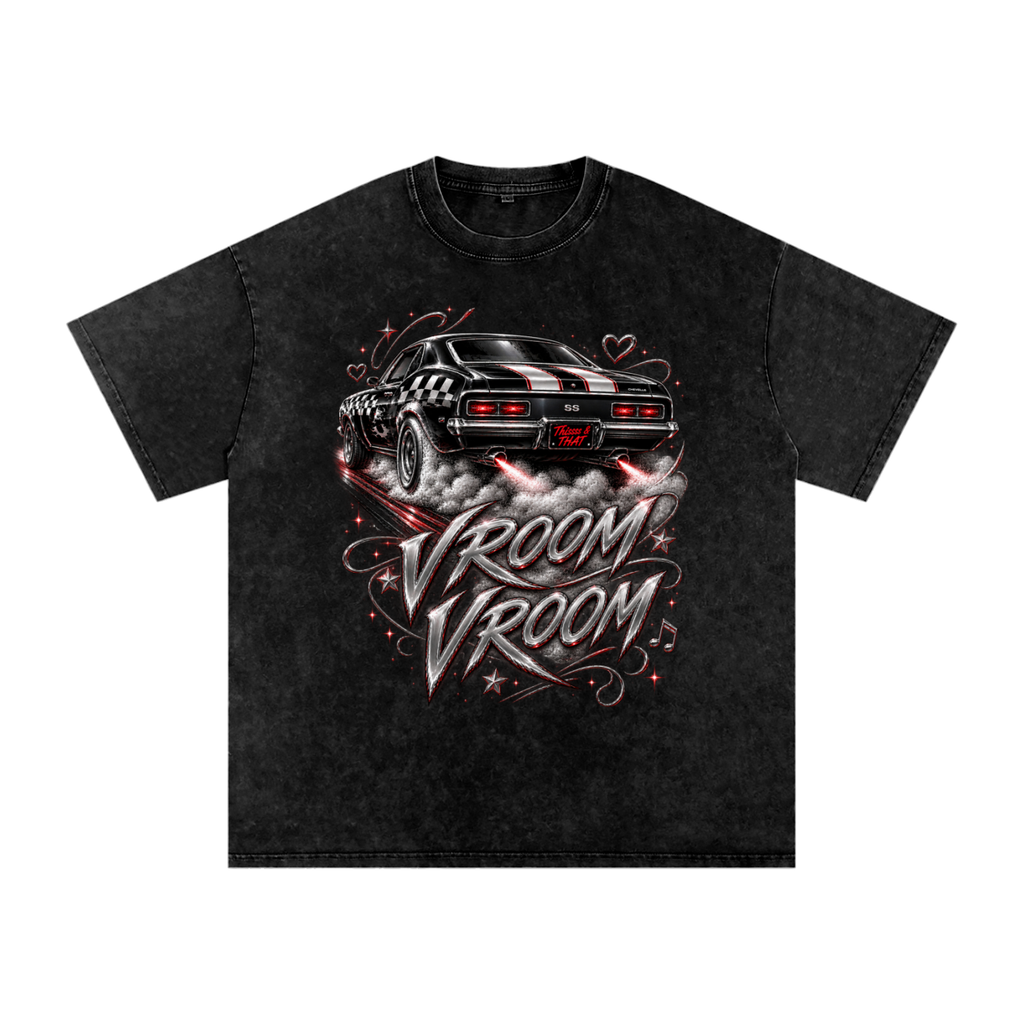 Vroom Vroom black snow-washed oversized graphic tee front view