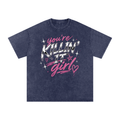 Royal blue You’re Killin’ It Girl oversized graphic tee with pink chrome artwork