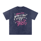 Royal blue You’re Killin’ It Girl oversized graphic tee with pink chrome artwork