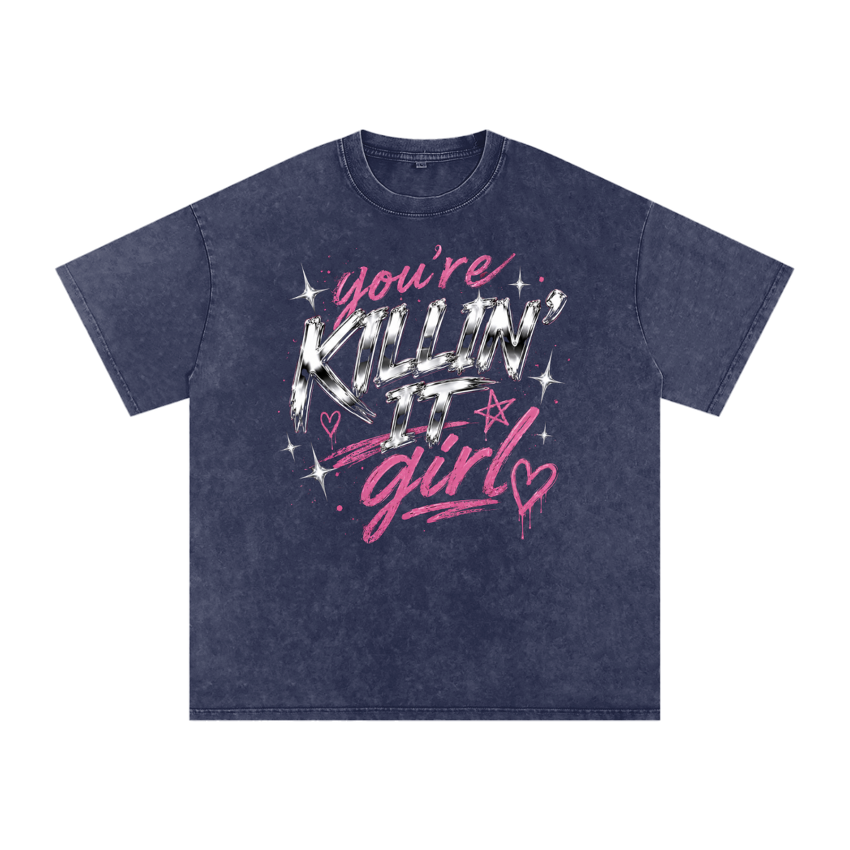 Royal blue You’re Killin’ It Girl oversized graphic tee with pink chrome artwork